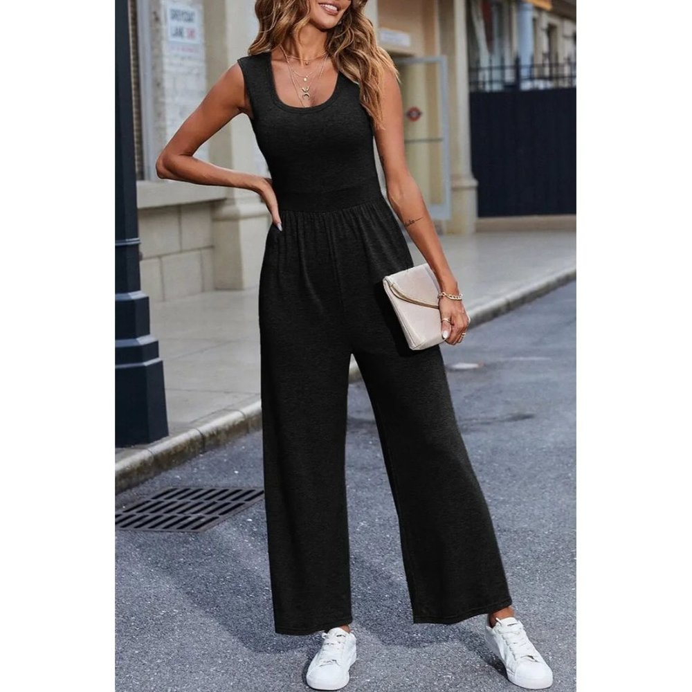 Sleeveless Black Wide-Leg Jumpsuit large
